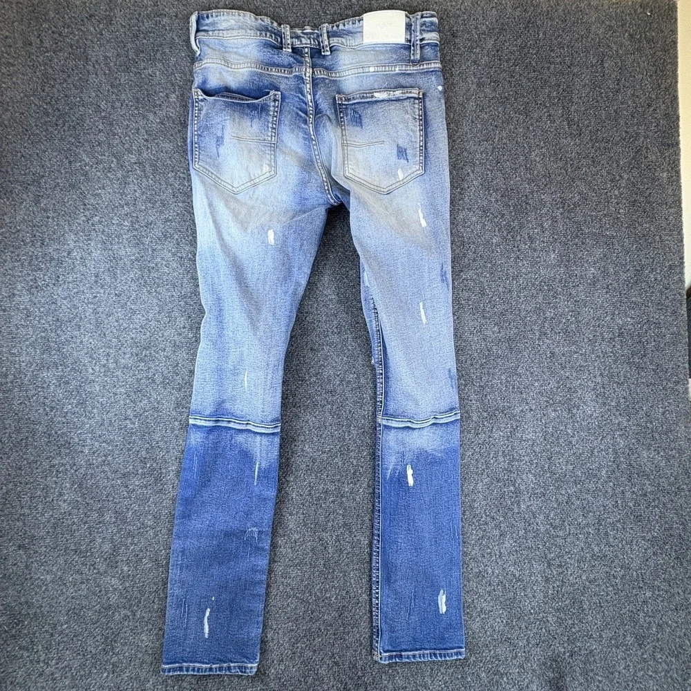 KDNK 11 4 14 11 Skinny Jeans Mens 31x30.5 Blue Denim Cotton Stretch Distressed‎